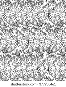 Vector seamless pattern with monstera leaves. Monochrome tropical background with hawaiian palm print. Repeating pattern with tropical leaves.