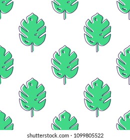 Vector seamless pattern with monstera palm leaves. Trendy summer tropical design.