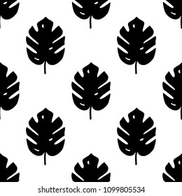 Vector seamless pattern with monstera palm leaves. Trendy summer tropical design.