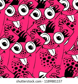 Vector seamless pattern with monsters 10