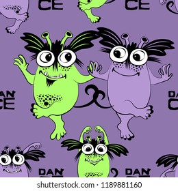 Vector seamless pattern with monsters 14
