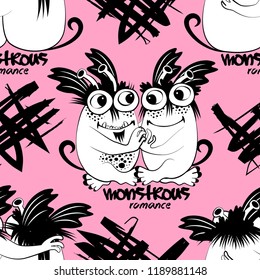 Vector seamless pattern with monsters 3