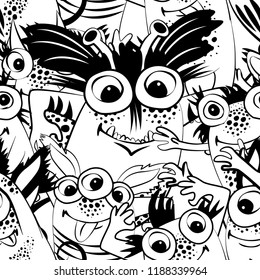 Vector seamless pattern with monsters 4