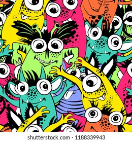 Vector seamless pattern with monsters 8