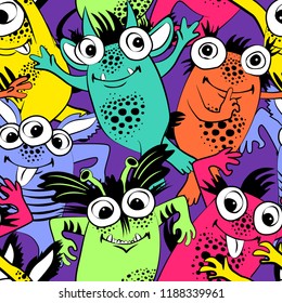 Vector seamless pattern with monsters 9