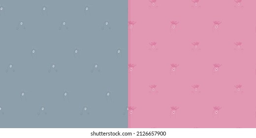 Vector seamless pattern with monsters boy and girl. A set of two patterns, pink and blue.