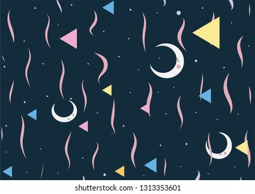 Vector seamless pattern with moon, stars and clouds, for babies illustration design.moon, night