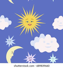 vector of seamless pattern with moon,sun, stars and clouds