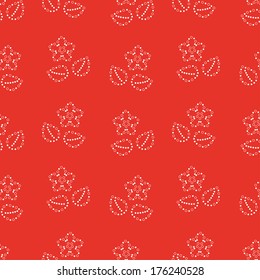 Vector seamless pattern with mosaic flowers and leaves on a red background
