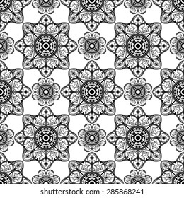 Vector, seamless pattern of mosaic. Oriental ornament of black elements on a white background. Template for the mosaic. Azulejo. Decoration for facade.