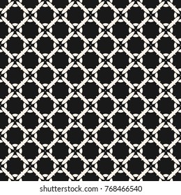 Vector seamless pattern with mosaic tiles. Monochrome geometric floral ornament, abstract background texture with small carved grid, lattice, floral shapes. Black and white design for decor, covers 