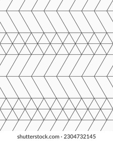 Vector seamless pattern. Mosaics motif. Polygonal trellis on the base of triangular grid. Triangles, geometric shapes outline pattern. Abstract seamless black and white vector background.