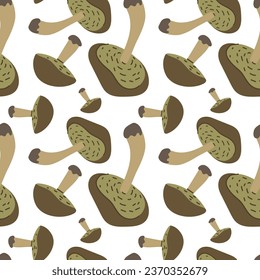 Vector seamless pattern with mossiness on a white background. Seamless texture, hand-drawn cartoon group of small and large mushrooms. Design template for textiles, wallpaper, print. mossiness hat