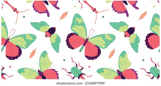 Vector Seamless Pattern Moths Butterflies Cartoon Illustration Isolated