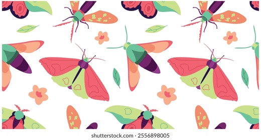 Vector Seamless Pattern Moths Butterflies Cartoon Illustration Isolated