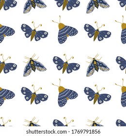 Patrón de vectores sin fisuras con polillas. Impresión de decoración para patrones de superficie, envoltura, papel pintado, tela. Fondo de primavera.