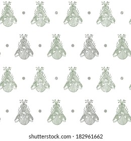 Vector seamless pattern with moths. Vintage white background with insects and dots