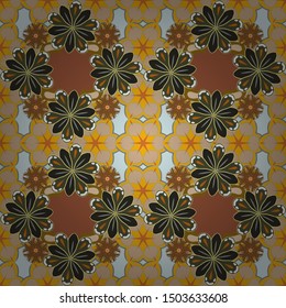 Vector seamless pattern with motley gradients. Seamless geometric pattern. Geometric ornament with yellow, brown and beige elements. Abstract geometric sketch.