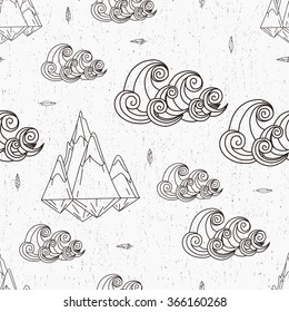 Vector seamless pattern with mountain and sea.