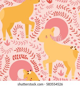 Vector seamless pattern with mountain sheep