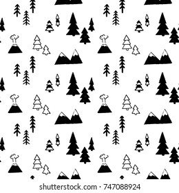 Vector seamless pattern with mountains and trees