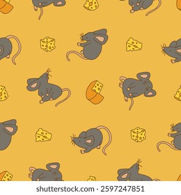 Vector Seamless Pattern of Mouse Animal Cheese Background for Fashion Wrapping Print Fabric Surface