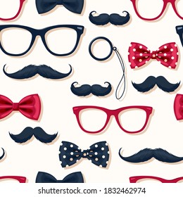 Vector Seamless Pattern With Moustache, Glasses And Bow-ties In Retro Style