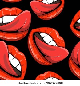 Vector seamless pattern with mouths and tongues