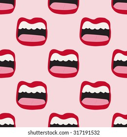 Vector seamless pattern with mouths and tongues