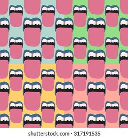 Vector seamless pattern with mouths and tongues