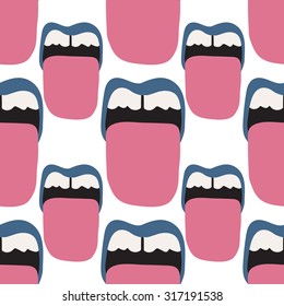 Vector seamless pattern with mouths and tongues