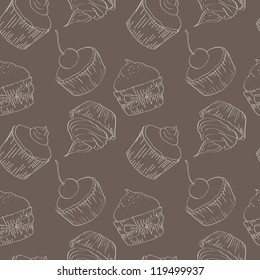 Vector seamless pattern with muffins on dark background