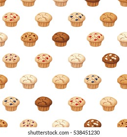 Vector seamless pattern with muffins on a white background.
