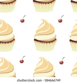 Vector seamless pattern with muffins on a white background.