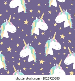 Vector seamless pattern with mugical unicorns. Horse head. Design for wallpaper, phone case, poster, t-shirt, mug, child books etc.