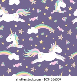 Vector seamless pattern with mugical unicorns. Design for wallpaper, phone case, poster, t-shirt, mug, child books etc.