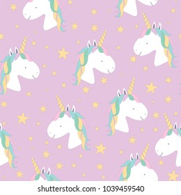 Vector seamless pattern with mugical unicorns. Horse head. Design for wallpaper, phone case, poster, t-shirt, mug, child books etc.