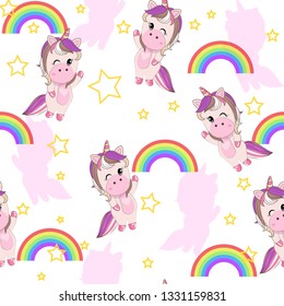 Vector seamless pattern with mugical unicorns. Design for wallpaper, phone case, poster