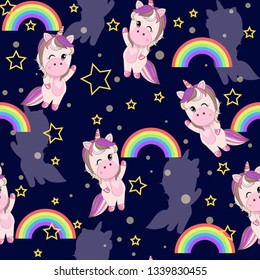 Vector seamless pattern with mugical unicorns. Design for wallpaper, phone case, poster