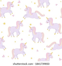 Vector seamless pattern with mugical unicorns. Design for wallpaper, phone case, poster