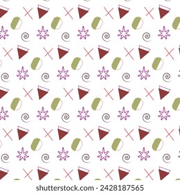 Vector Seamless Pattern with Multi color Geometric Shapes on White Background. Retro Vintage Abstract Art Print