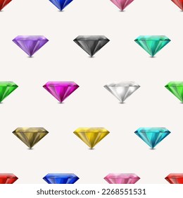 Patrón sin vectores con guijarros triangulares triangulares realistas triangulares triangulares, diamantes, cristales, rinocerontes cerrados en fondo blanco. Concepto jovial. Plantilla de diseño