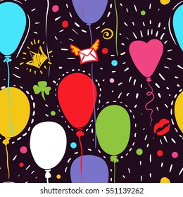 Vector seamless pattern with multicolor air balloons. Abstract background. Design concept for birthday greeting cards, festival decoration, gift card.
