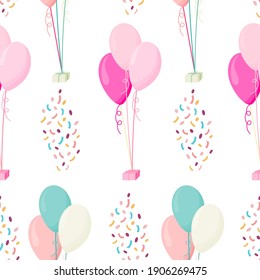 Vector seamless pattern with multicolor balloons. Abstract colorful background. Design concept for baby shower, holidays, birthdays, greeting cards, festival, decoration, gift card