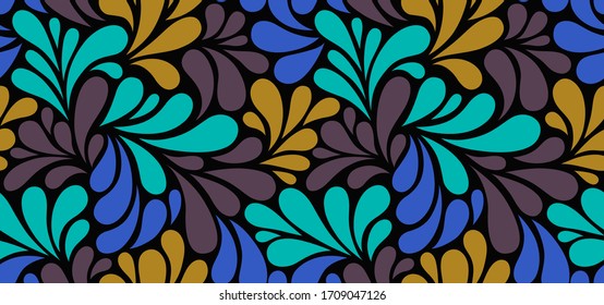 Vector seamless pattern with multicolor drops. Colorful abstract floral background.