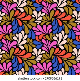Vector seamless pattern with multicolor drops. Colorful abstract floral background.
