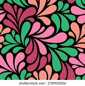 Vector seamless pattern with multicolor drops. Colorful abstract floral background.