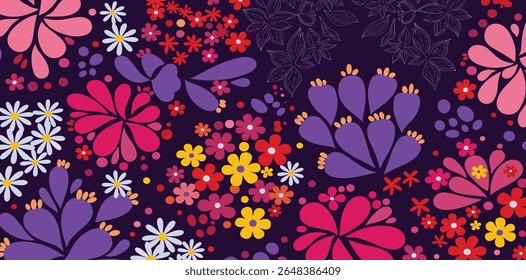 Vector seamless pattern with multicolor drops. Colorful abstract floral background.