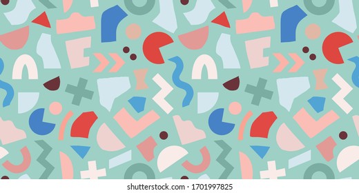 Vector seamless pattern with multicolor geometric shapes. Hipster colorful abstract background.