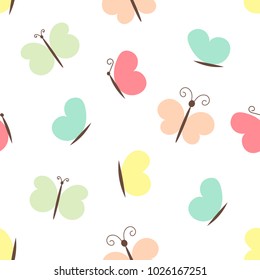 Vector seamless pattern of multicolored butterflies